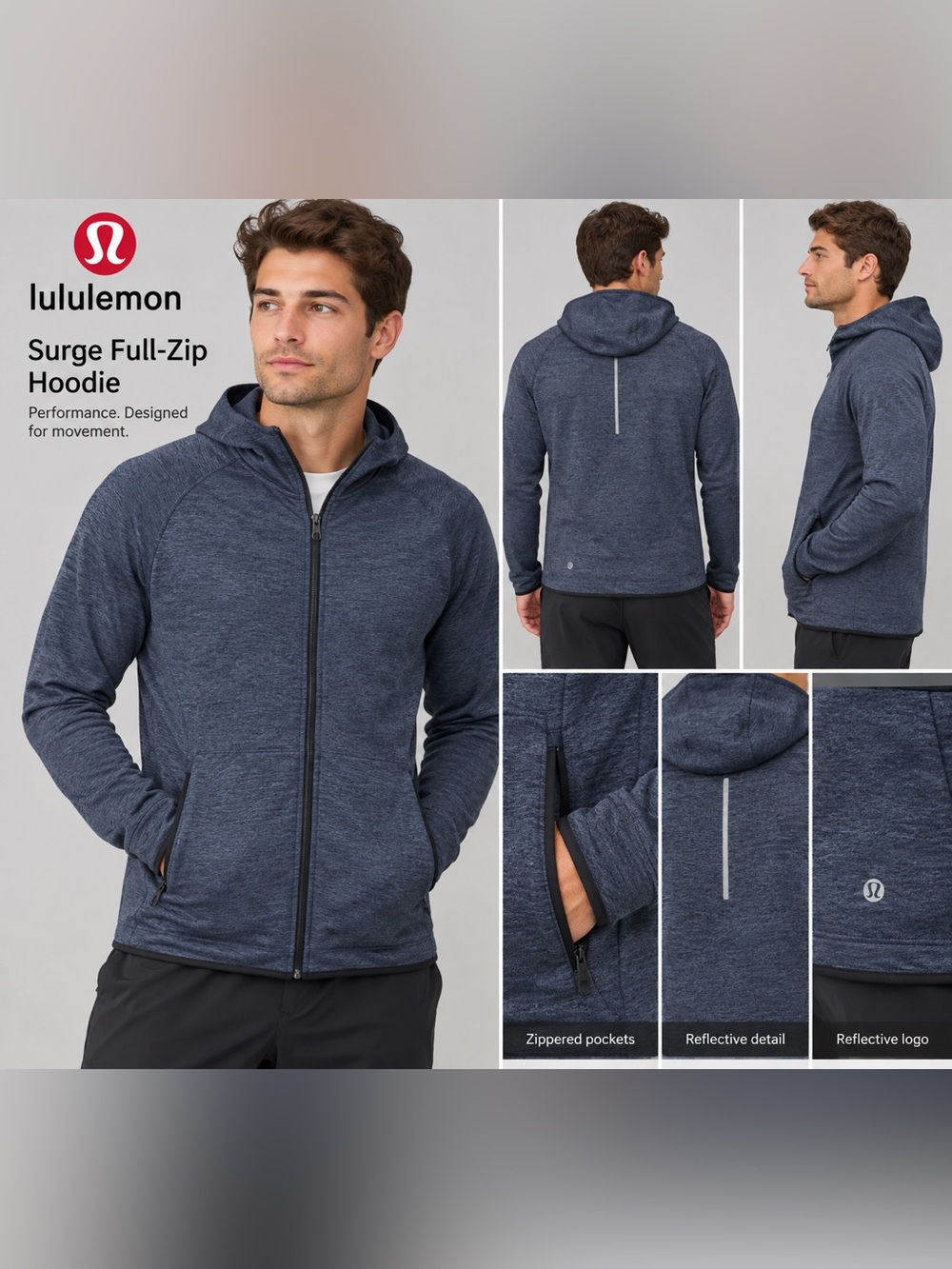 Lululemon surge men’s full zip hoodie MED athletic workout gym running casual